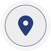 A blue and white icon of a map pin.